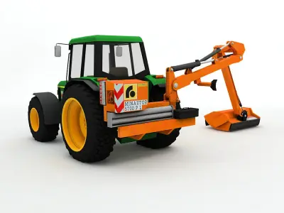 John Deer 6310 Tractor With Mower Arm  Low-poly 3D model
