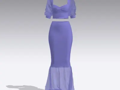 TWO PIECES BLOUSE AND SKIRT LILAC COLOR ELASTIC 3D model