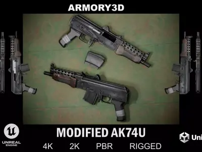 GAME READY MODIFIED AK74U PBR RIGGED Low-poly 3D model