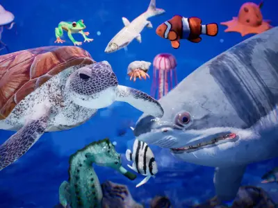 Sea Animals 12 Meshes Low-poly 3D model