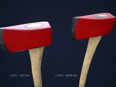 Fire Axe 1 Plus 1 PBR Game Ready Low-poly 3D model