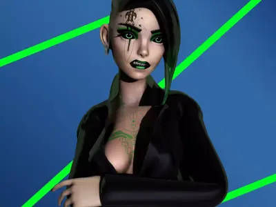 Green Sci-fi Girl Low-poly 3D model