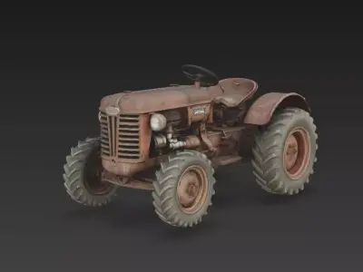 Vintage Rusty Farm Tractor Realistic Old Agricultural Machinery  3D model