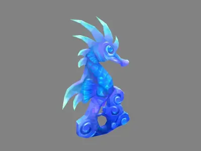 Sapphire seahorse sculpture - Jade seahorse Low-poly 3D model