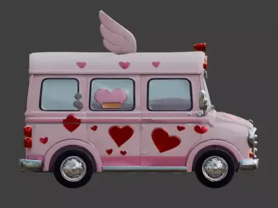 Stylized Valentine Mini Bus 3D Model Low-poly 3D model
