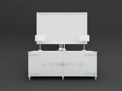 Console dresser with two lamps and painting Free 3D model