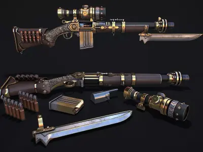 Fantasy Rifle 2 Game Ready Asset Low-poly 3D model