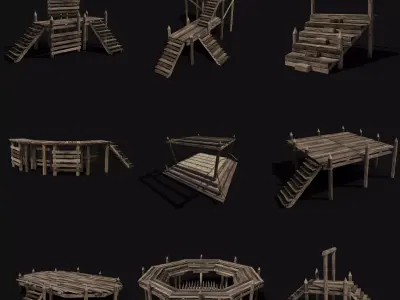ARENA FIGHT BATTLE MEDIEVAL WAR FIGHTING TRAP BUILDER COLLECTION Low-poly 3D model