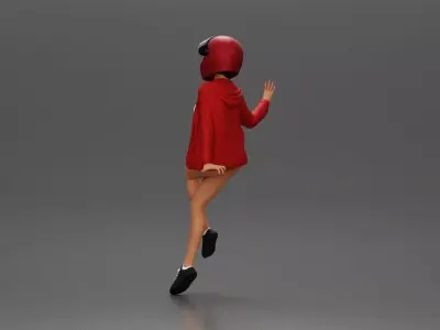woman in Red Jacket and Helmet Sitting on the Motorbike 3D print model