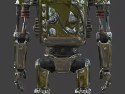 High Fidelity Chrome Atompunk Security Droid 3D Model Low-poly 3D model