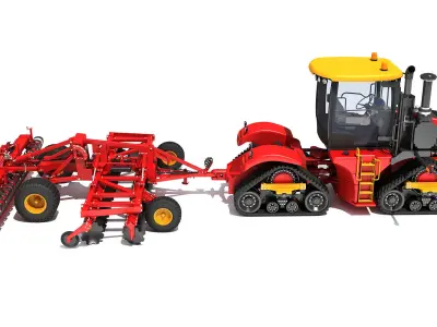 Tractor with Trailed Disc Harrow 3D model purchase