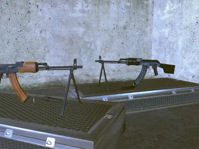 RPK Russian Assault Rifle Game Ready 2 Variations Low-poly 3D model