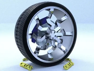 ORTAS CAR RIM 45 GAME READY RIM TIRE AND DISC 3D model
