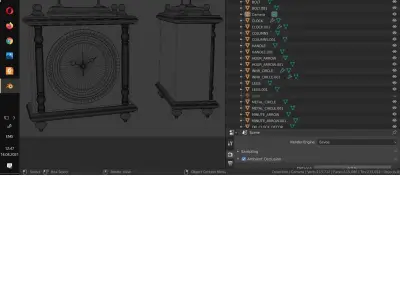 Wooden old-fashion retro clock PBR 3D model