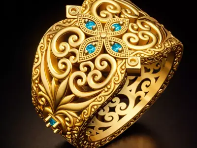 Vintage Ornamental Statement Ring 3D Model - Diamond Jewelry STL 3D print model