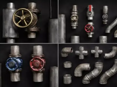 Industrial Pipe Kitbash Pack Low-poly 3D model