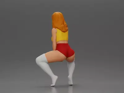 girl sitting at home wearing shorts and mini shirt at home 3D print model