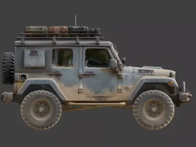 Damaged Post Apocalyptic Off Road Jeep 3D Model V03 Low-poly 3D model