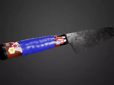 Game-ready Knife with Stickers and Tape Low-poly 3D model