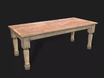 Old Wooden Dining Table Low-poly 3D model