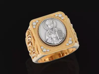 men signet ring Nikolai the Wonderworker 1354 3D print model