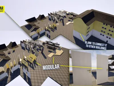 European Buildings City - Office A - Modular - Enterable - Ger Low-poly 3D model