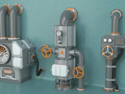 Wall Tube Mechanism Props 2 - 10 pieces 3D model