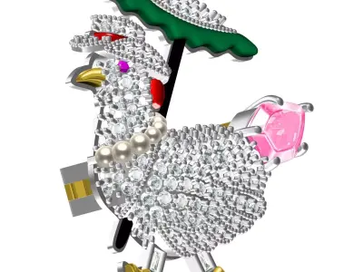 Antique Diamond Hen Hip Hop Brooch 3D print model