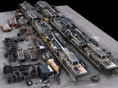construction-site machinery scrapyard terrain photogrammetry Low-poly 3D model