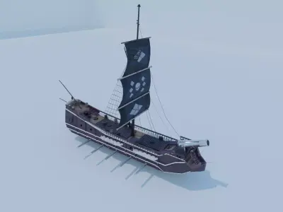 Pirate Ship 3D model - Single Cannon Low-poly 3D model