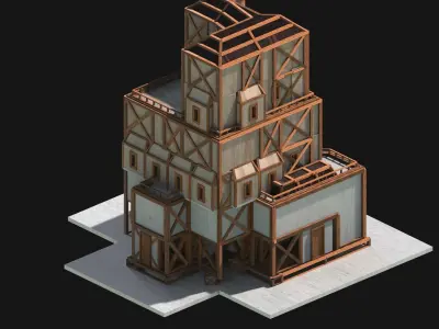 Medieval Low Poly Building Castle Wooden Village Stone House 12 Low-poly 3D model