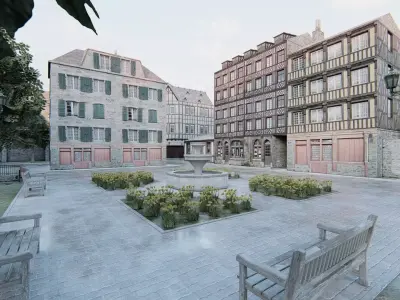 Old European City Square    Historic Architecture Low-poly 3D model