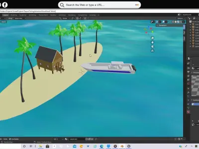 Tarpon boat with island Low-poly 3D model