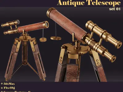 antique telescope 01 3D model