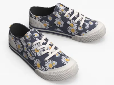  Rocket Dog Canvas Sneakers with Daisy Pattern Navy 
