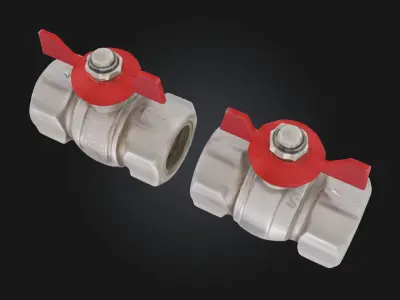 Ball Valves with Red Handles Industrial Pipe Control 3D model