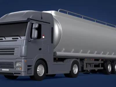 Generic Modern Semi Trailer Fuel Truck -- Oil Transport Tanker 3D model
