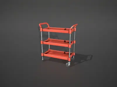 Three Tier Red Service Cart Low-poly 3D model