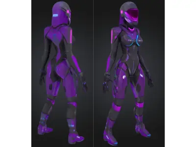 Futuristic Female Sci-Fi Soldier Low-poly 3D model