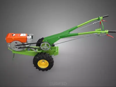 2 WHEEL DIESEL ENGINE HAND WALKING TRACTOR FIELD FARMING MACHINE 3D model