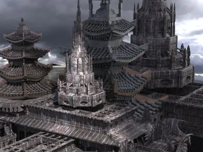 Hideyoshi Genma temples Kit bash 3D model
