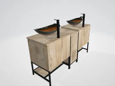 Double Sink Bathroom Vanity with Sink Combo 3D model