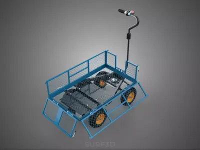 HEAVY DUTY ELECTRIC STEEL MESH GARDEN CART TROLLEY 4 FOUR WHEELS 3D model