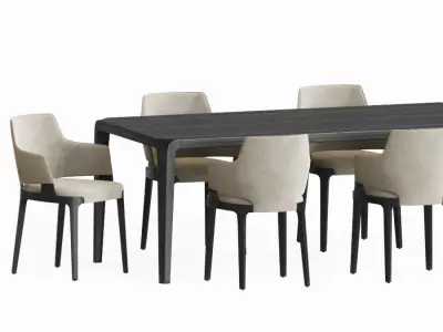 Dining Set table with eight chairs 3D model