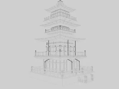 Japanese Temple Tower Low-poly 3D model