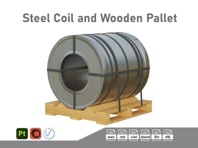 Steel Coil and Wooden Pallet 3D model