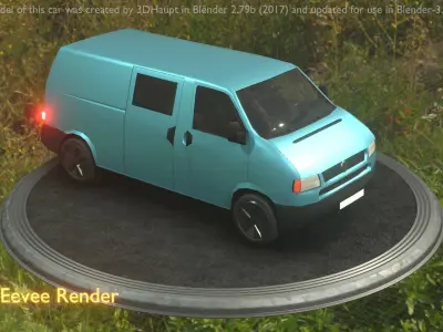 City Car 55 Commercial Transporter Type-C Blue  Low-poly 3D model