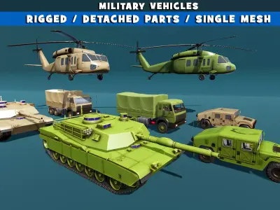 Military Vehicles and helicopter Low-poly 3D model