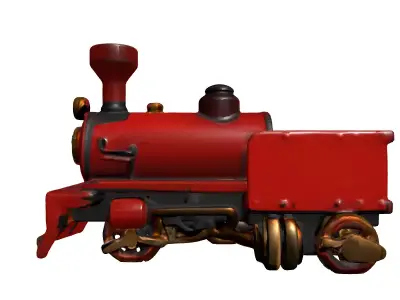 Vintage Red Steam Locomotive Model Low-poly 3D model