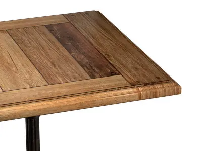 Cast Iron and Oak Restourant Table Square 3D model